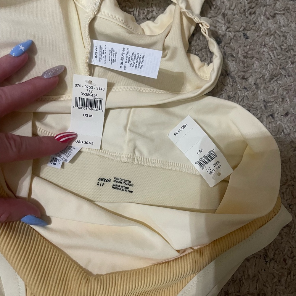 American Eagle yellow color block high waisted bikini